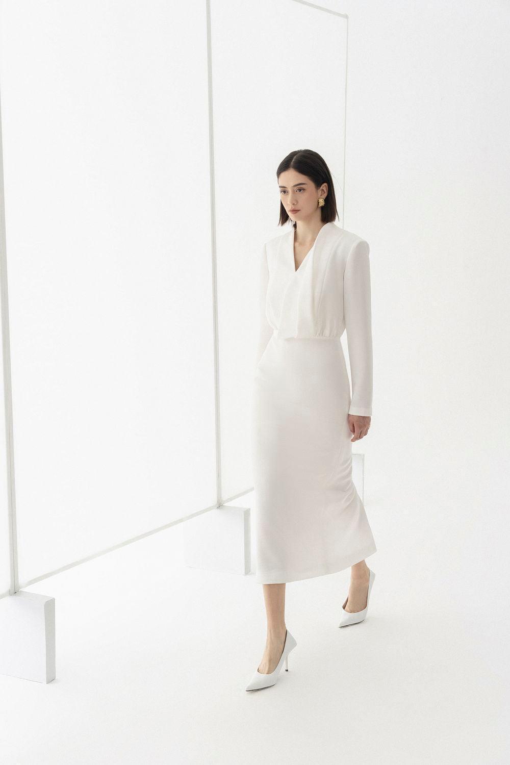 Quinn Sheath Long Sleeved Taffeta Midi Dress - MEAN BLVD