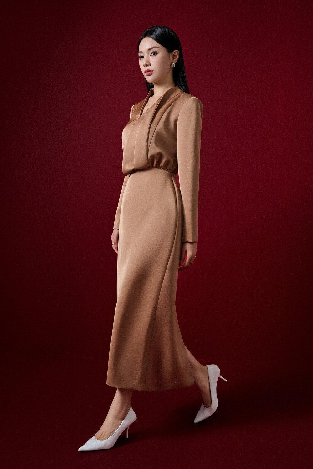 Quinn Sheath Long Sleeved Taffeta Midi Dress - MEAN BLVD