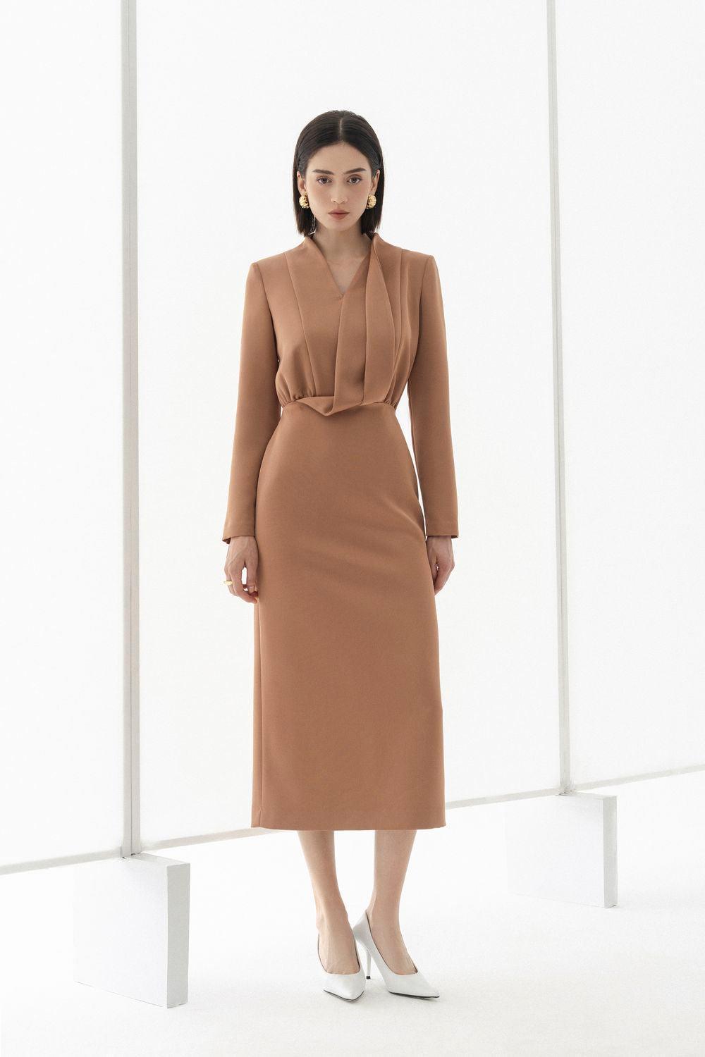 Quinn Sheath Long Sleeved Taffeta Midi Dress - MEAN BLVD