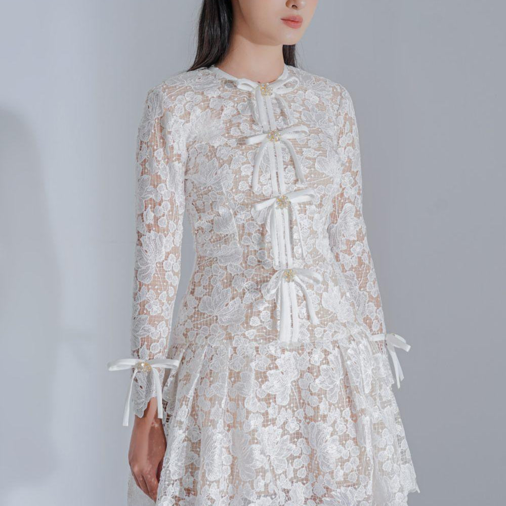 Quinnley Drop Waist Round Neck Lace Mini Dress - MEAN BLVD