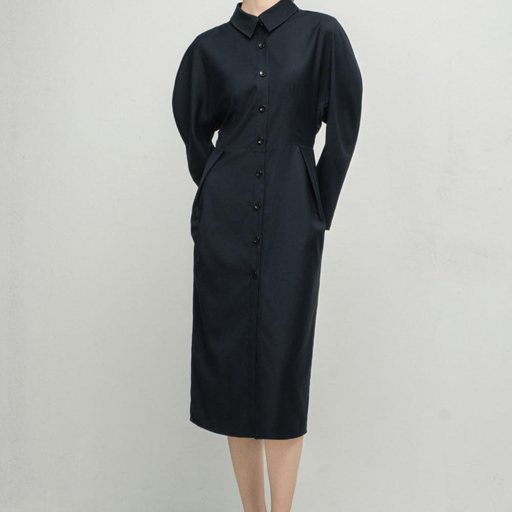 Harlow Sheath Button Cotton Knee-length Dress