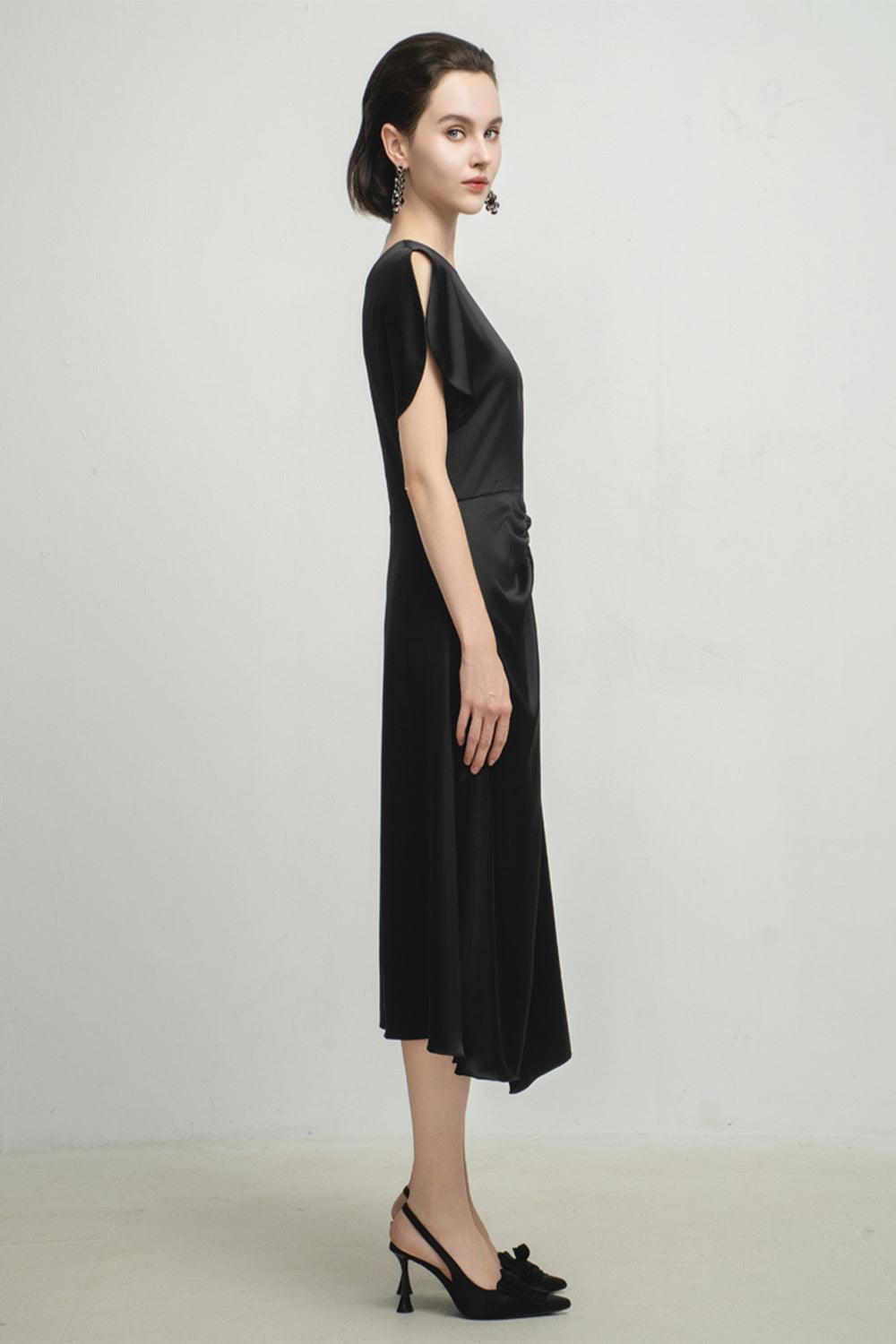 Angelique A-line Split Sleeved Silk Midi Dress