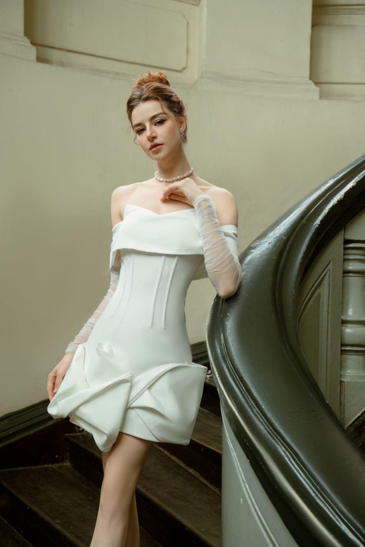Rachel Drop Waist Cold Shoulder Sleeved Cotton Mini Dress - MEAN BLVD