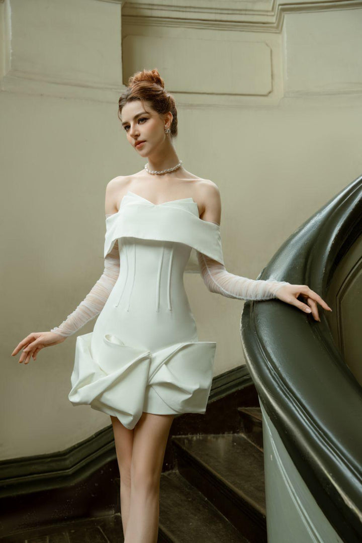 Rachel Drop Waist Cold Shoulder Sleeved Cotton Mini Dress - MEAN BLVD
