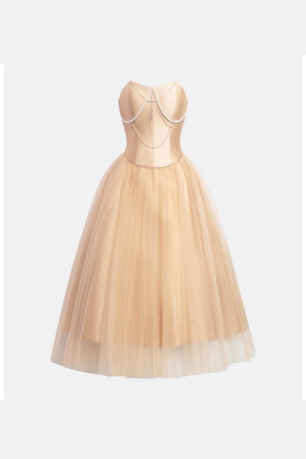 Rachel Strapless Pleated Trerena Taffeta Midi Dress - MEAN BLVD