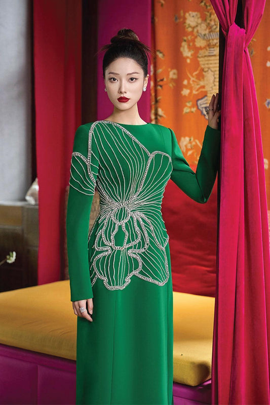 Radiai A-line Long Sleeved Velvet Satin Maxi Dress - MEAN BLVD