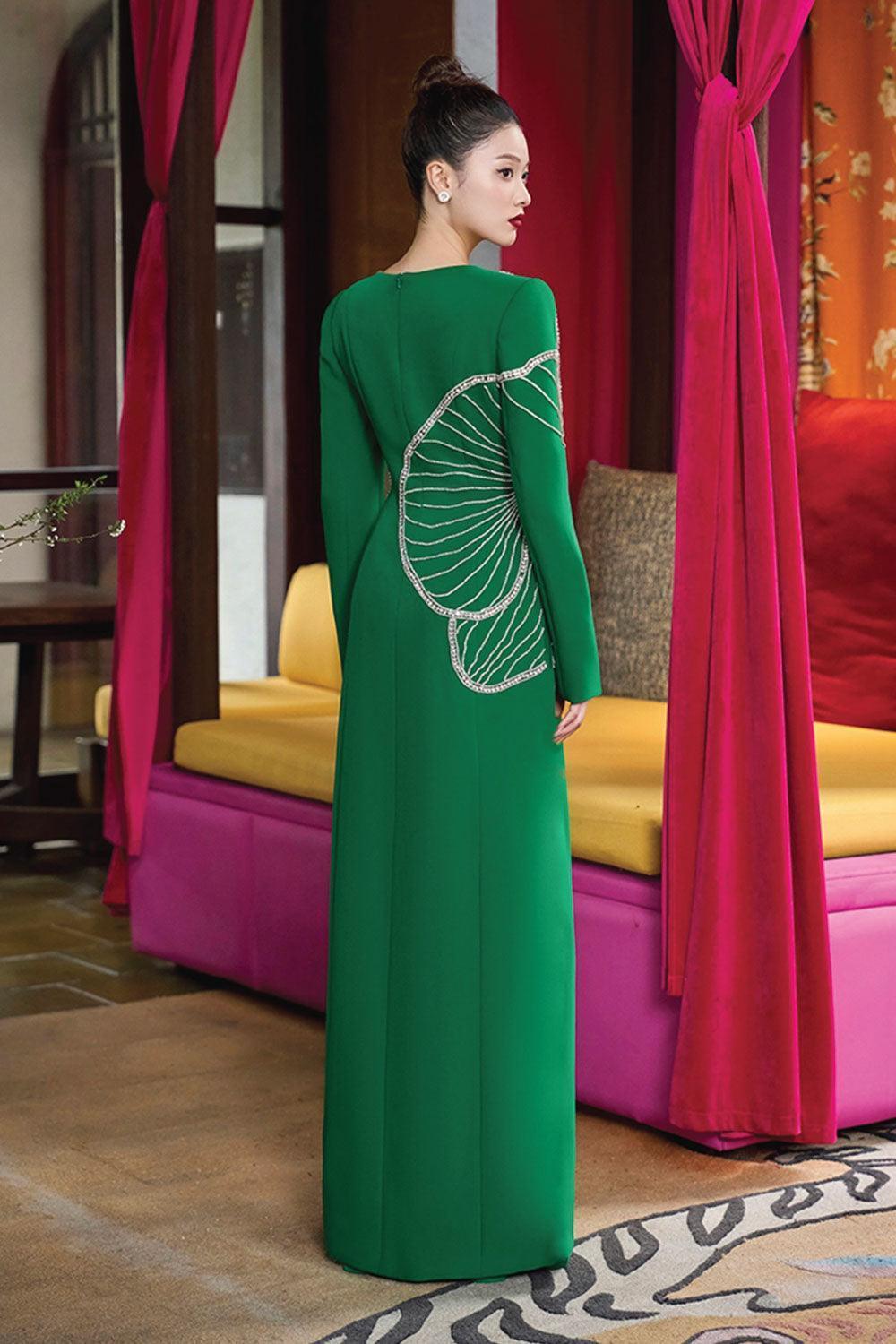 Radiai A-line Long Sleeved Velvet Satin Maxi Dress - MEAN BLVD