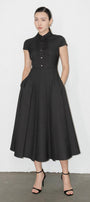 Raegan Fit and Flare Button Wool Midi Dress - MEAN BLVD