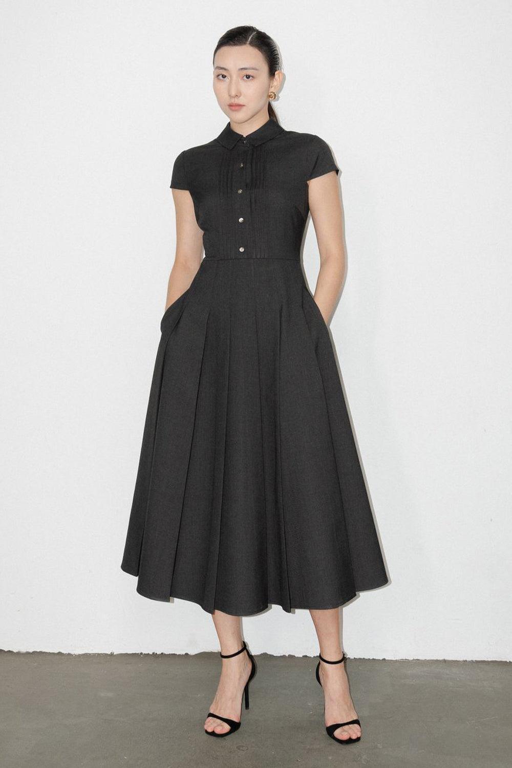 Raegan Fit and Flare Button Wool Midi Dress - MEAN BLVD