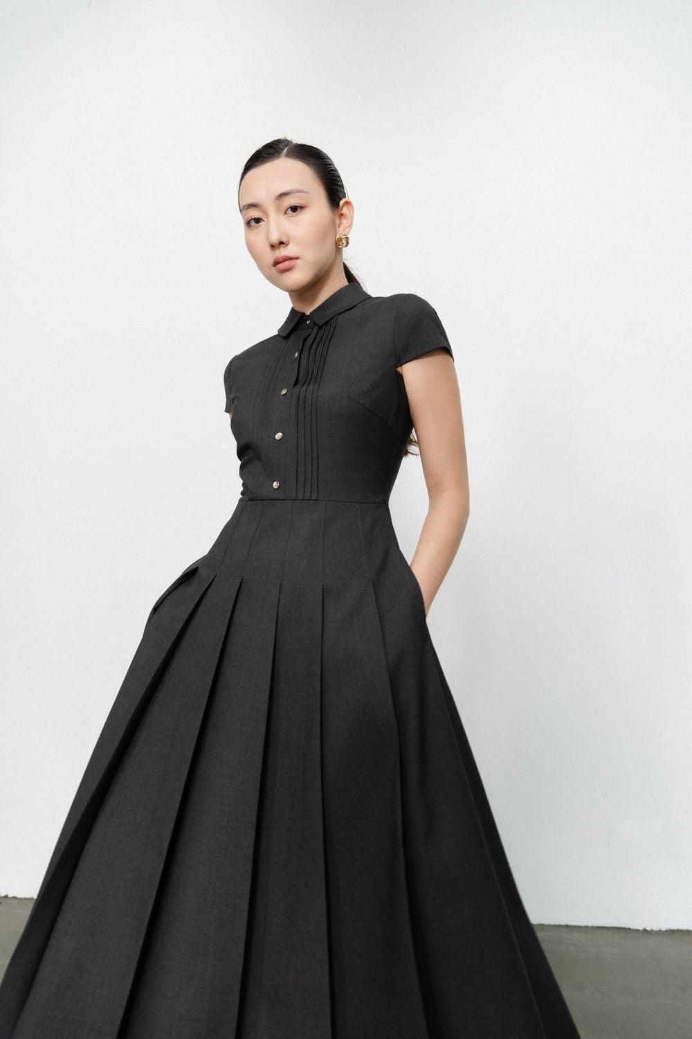 Raegan Fit and Flare Button Wool Midi Dress - MEAN BLVD