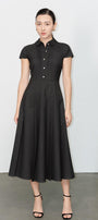 Raegan Fit and Flare Button Wool Midi Dress - MEAN BLVD