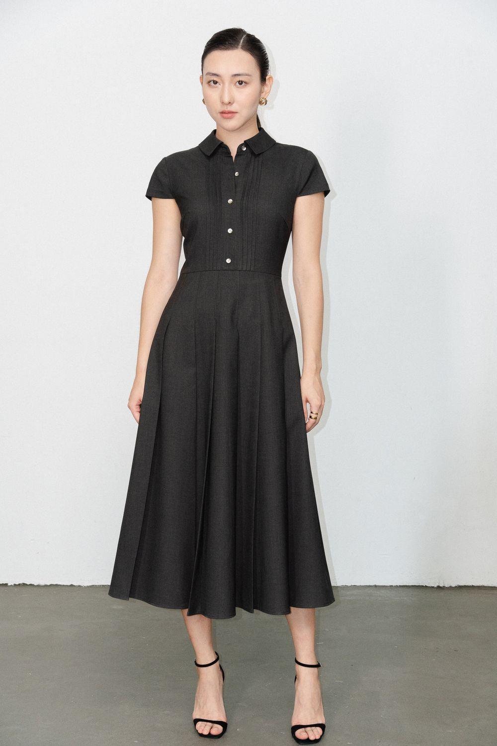 Raegan Fit and Flare Button Wool Midi Dress - MEAN BLVD