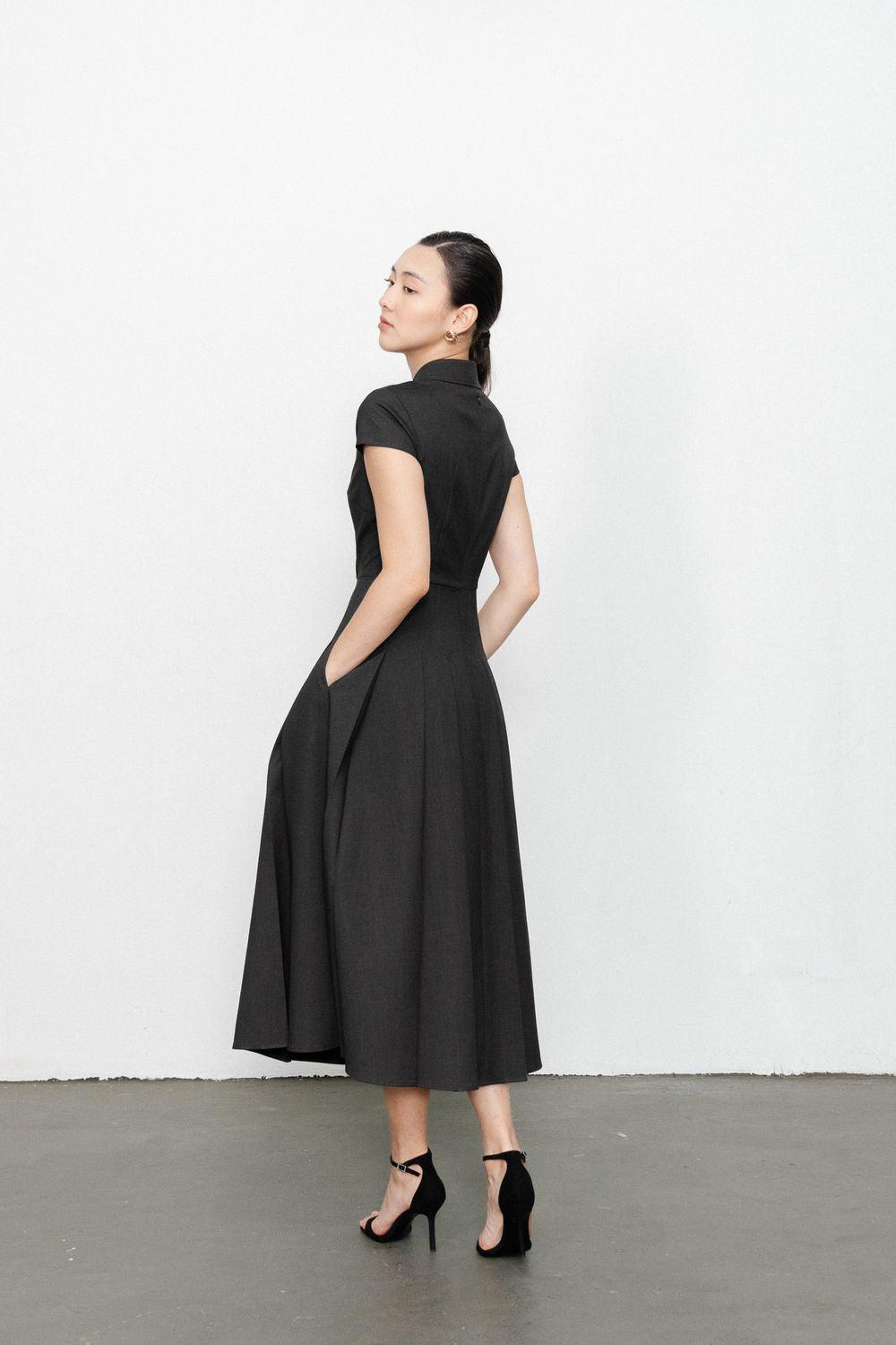 Raegan Fit and Flare Button Wool Midi Dress - MEAN BLVD