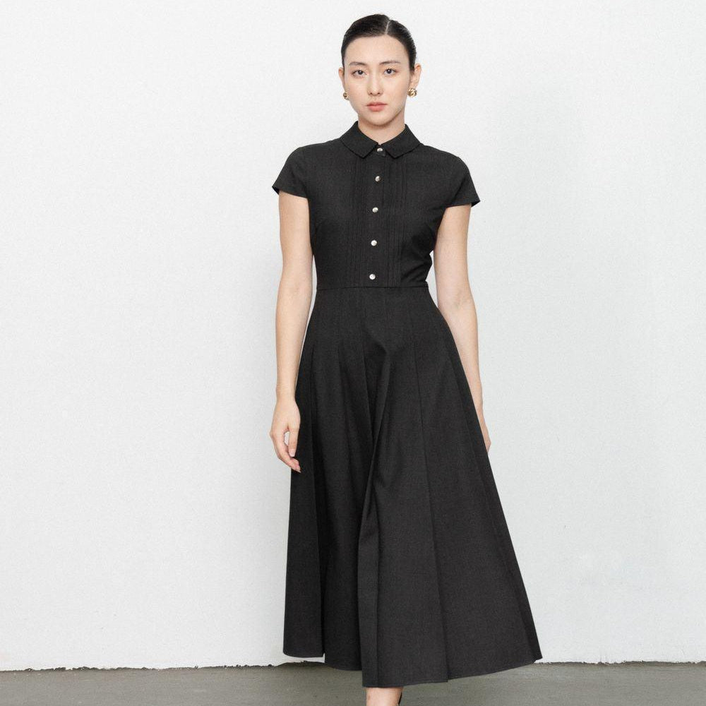 Raegan Fit and Flare Button Wool Midi Dress - MEAN BLVD