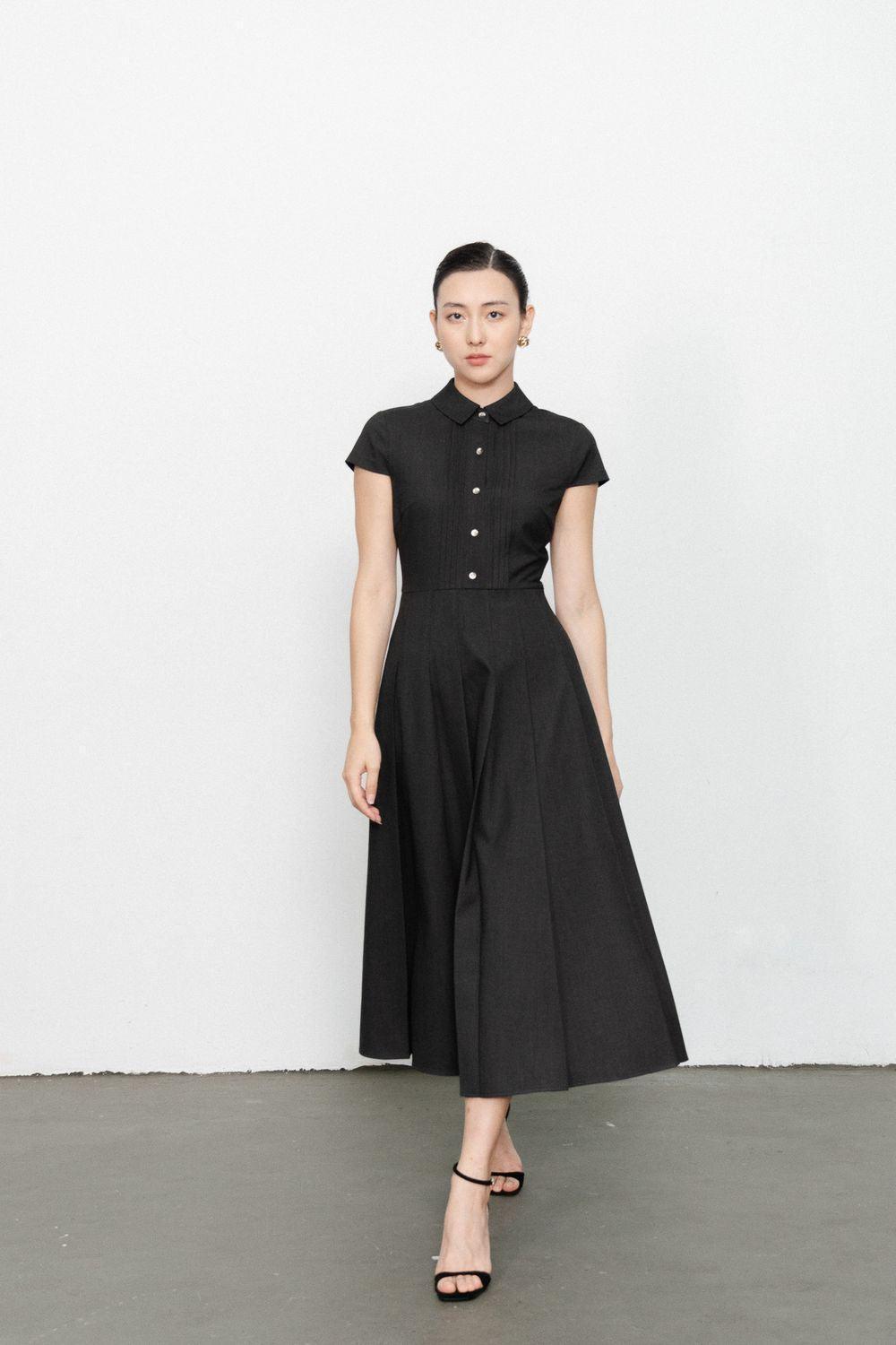 Raegan Fit and Flare Button Wool Midi Dress - MEAN BLVD