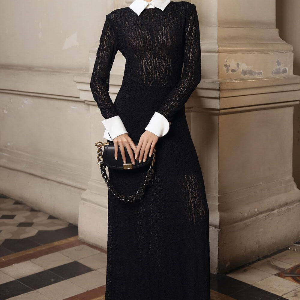Raelynn A-line Long Sleeved Cotton Lace Maxi Dress - MEAN BLVD