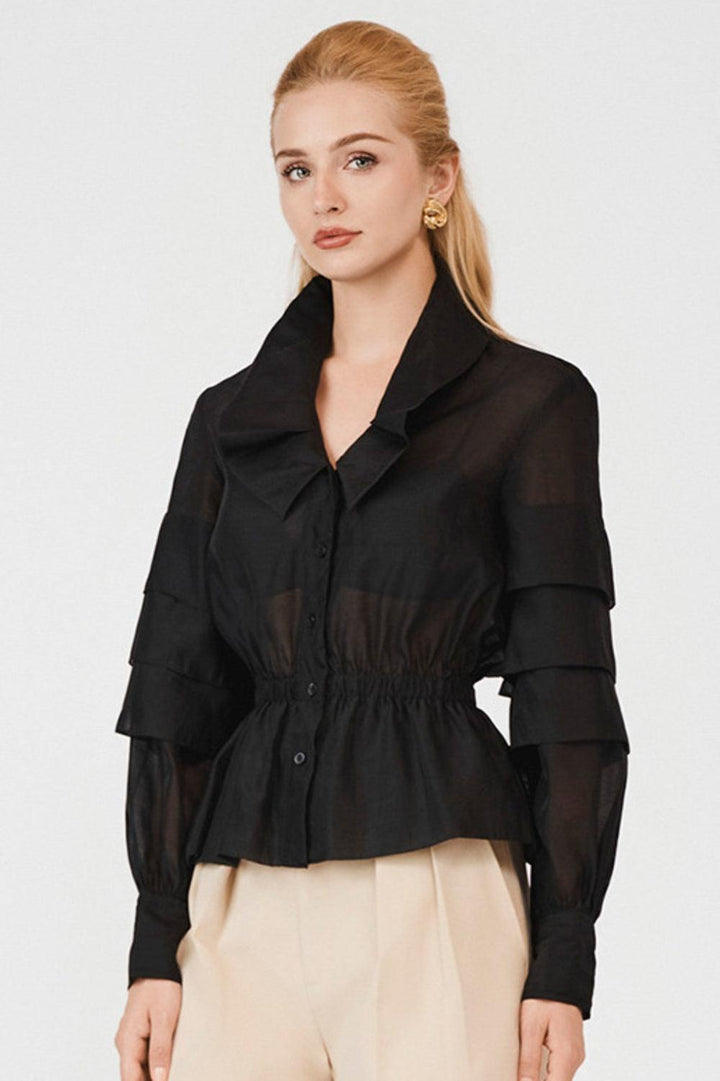 Raelynn Peplum Ruffle Layer Organza Shirt - MEAN BLVD