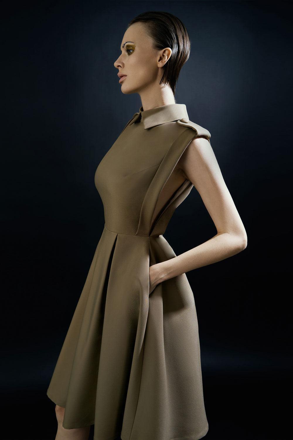 Women's Rainbow A-line Collared Neck Silk Wool Knee-length Dress 0/1/2 Brown MEAN BLVD Brown / 1 Women's Rainbow A-line Collared Neck Silk Wool Knee-length Dress 0/1/2 Brown MEAN BLVD Brown / 1