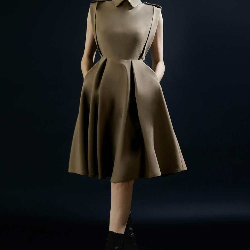Rainbow A-line Collared Neck Silk Wool Knee-length Dress - MEAN BLVD