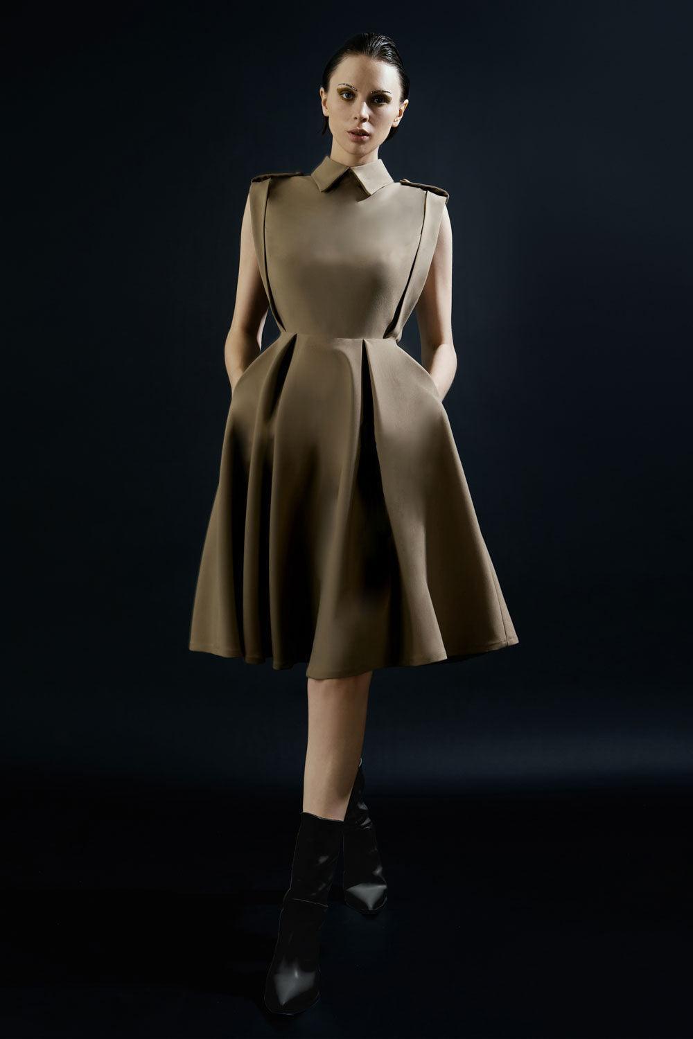 Women's Rainbow A-line Collared Neck Silk Wool Knee-length Dress 0/1/2 Brown MEAN BLVD Brown / 1 Women's Rainbow A-line Collared Neck Silk Wool Knee-length Dress 0/1/2 Brown MEAN BLVD Brown / 1