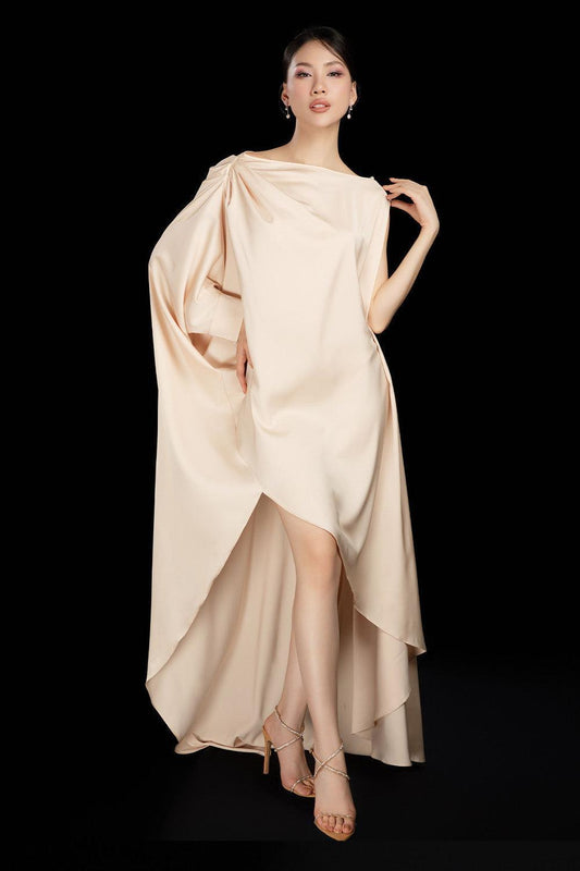 Randall Asymmetric Boat Neck Silk Blend Floor Length Dress - MEAN BLVD