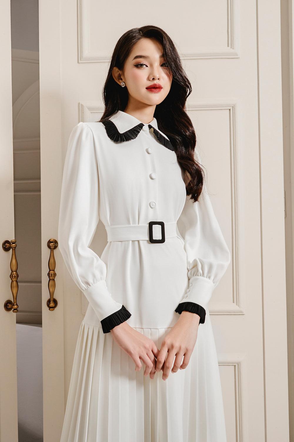 Randy Drop Waist Pleated Cotton Silk Midi Dress - MEAN BLVD