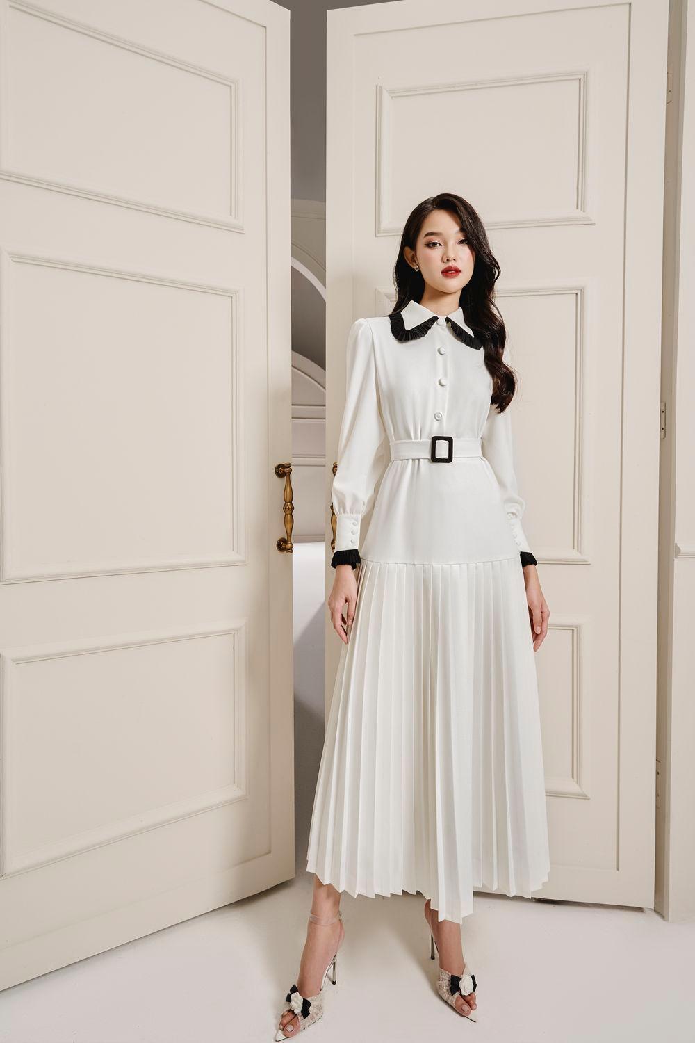 Randy Drop Waist Pleated Cotton Silk Midi Dress - MEAN BLVD