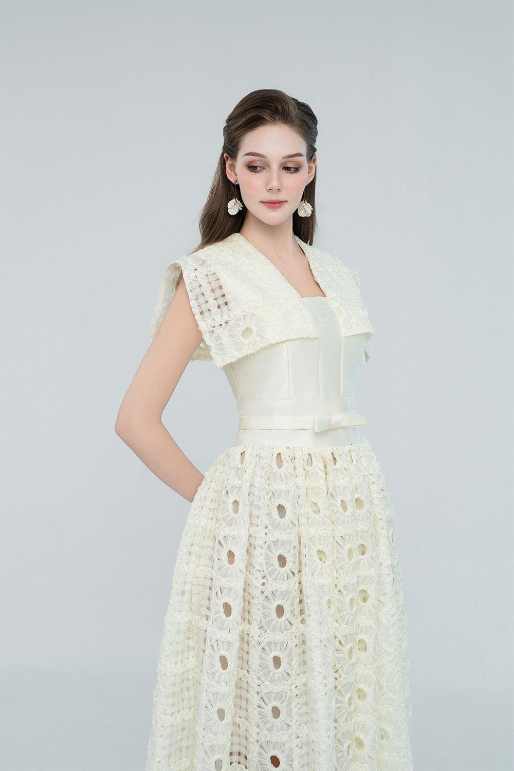 Women's Raquel A-line Cape Sleeved Lace Maxi Dress S/M/L/Customize Ivory White MEAN BLVD Ivory White / M Women's Raquel A-line Cape Sleeved Lace Maxi Dress S/M/L/Customize Ivory White MEAN BLVD Ivory White / M