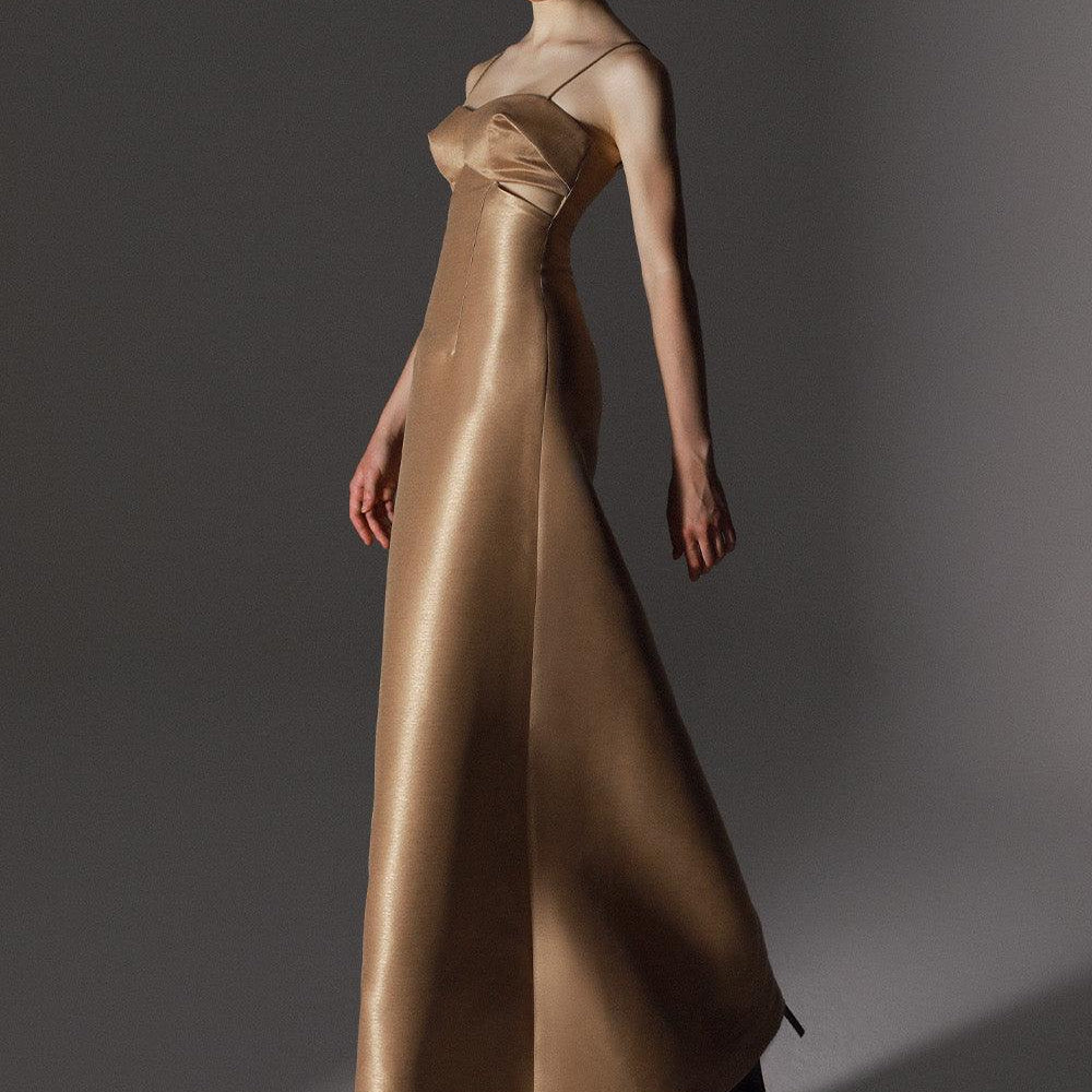 Ravish A-line Spaghetti Strap Brocade Floor Length Dress - MEAN BLVD