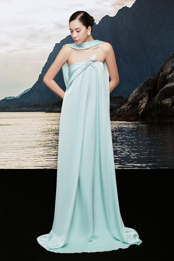 Rayan Strapless Pleated Chest Silk Maxi Dress - MEAN BLVD