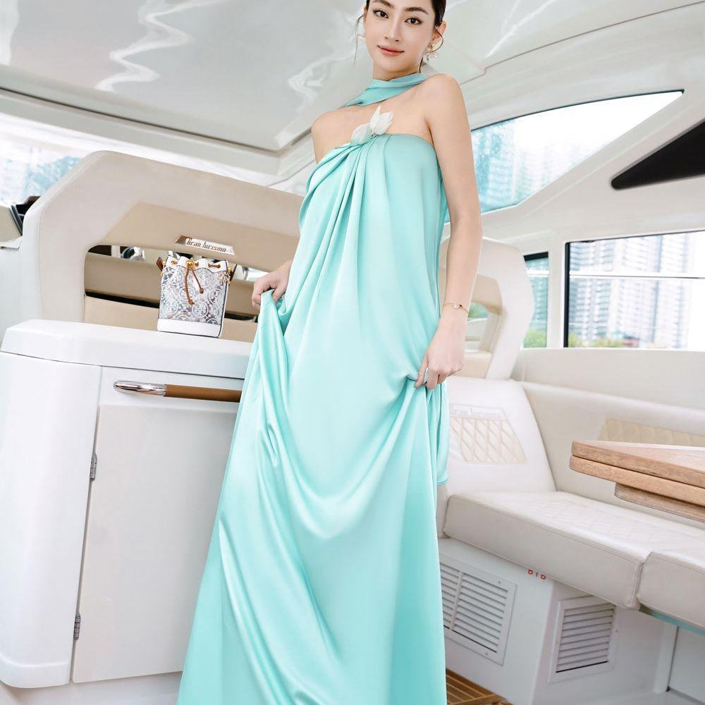 Rayan Strapless Pleated Chest Silk Maxi Dress - MEAN BLVD