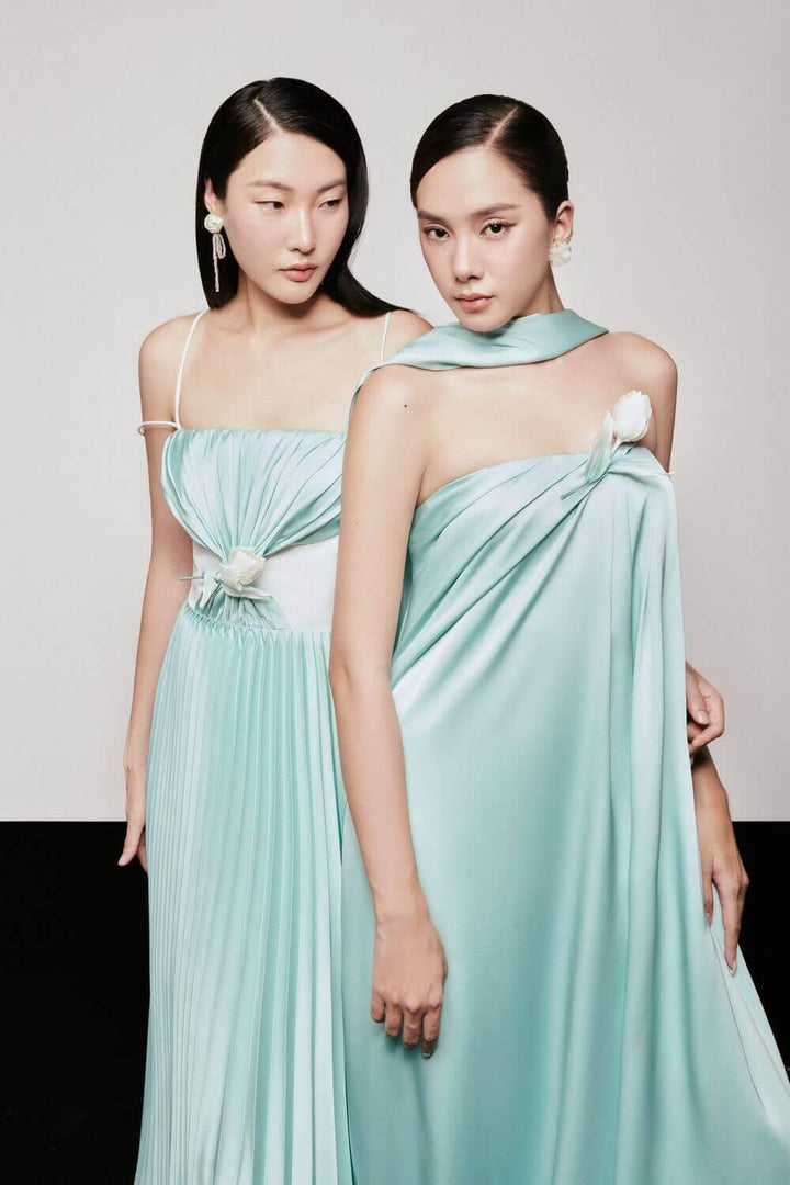 Rayan Strapless Pleated Chest Silk Maxi Dress - MEAN BLVD