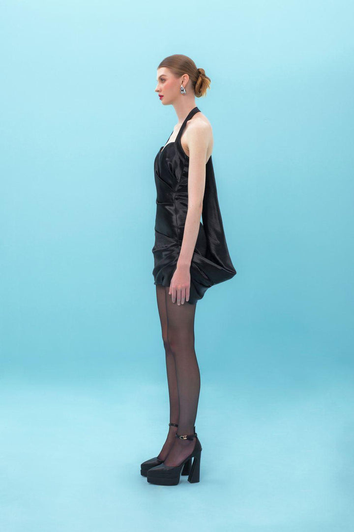 Rebekah Halter Draped Silk Mini Dress - MEAN BLVD