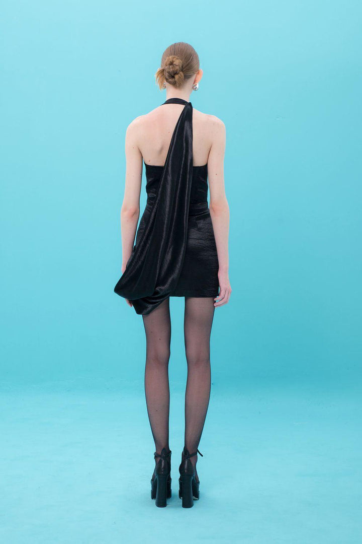 Rebekah Halter Draped Silk Mini Dress - MEAN BLVD