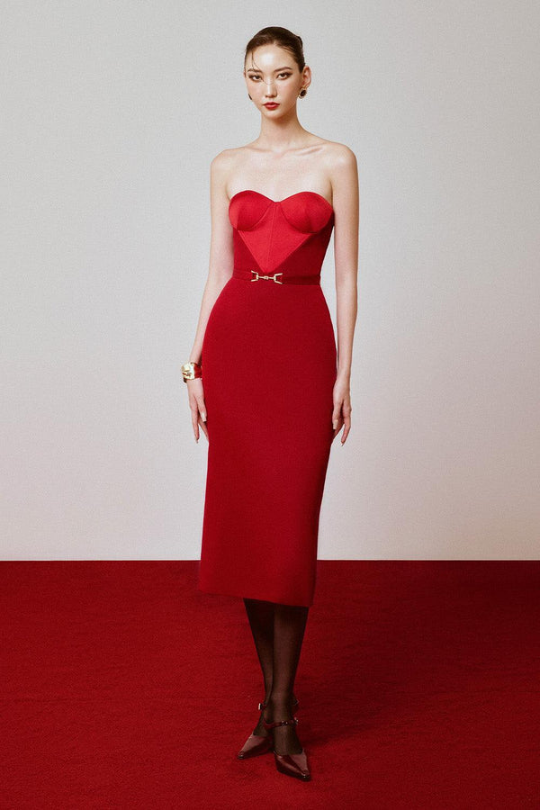 Redhell Strapless Semi-Heart Neck Polyester Midi Dress - MEAN BLVD