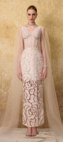 Regalia Sheath Cape Shoulder Mesh Lace Ankle Length Dress - MEAN BLVD