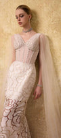 Regalia Sheath Cape Shoulder Mesh Lace Ankle Length Dress - MEAN BLVD