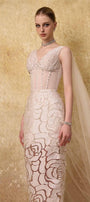 Regalia Sheath Cape Shoulder Mesh Lace Ankle Length Dress - MEAN BLVD