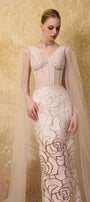 Regalia Sheath Cape Shoulder Mesh Lace Ankle Length Dress - MEAN BLVD