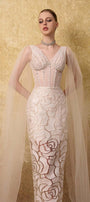 Regalia Sheath Cape Shoulder Mesh Lace Ankle Length Dress - MEAN BLVD