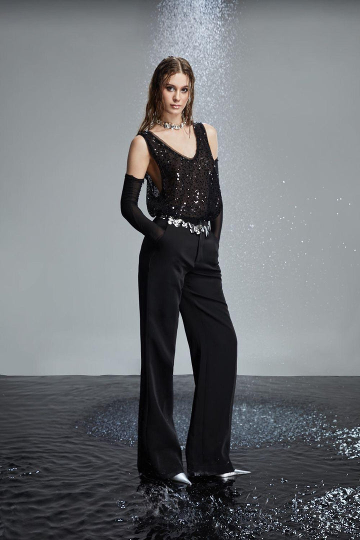 Regina Straight Wide Leg Wool Floor Length Trousers - MEAN BLVD