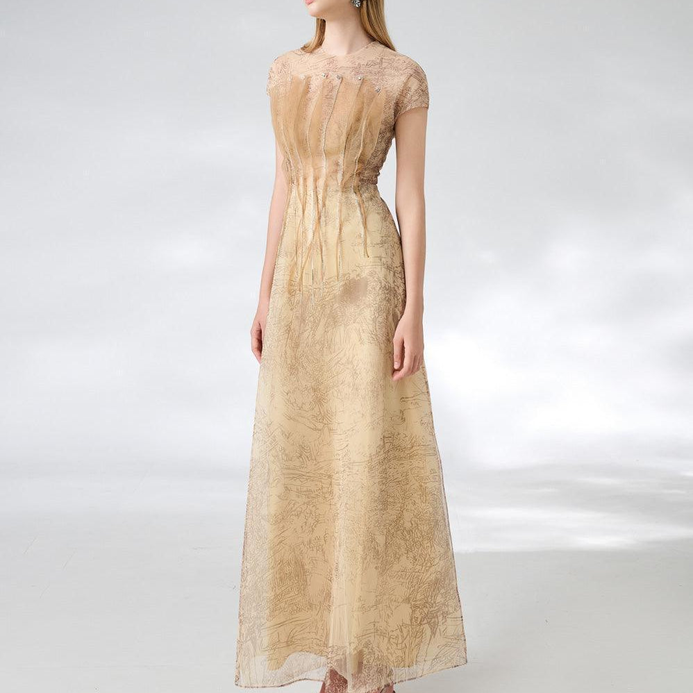 Reilly A-line Jewel Neck Organza Ankle Length Dress - MEAN BLVD