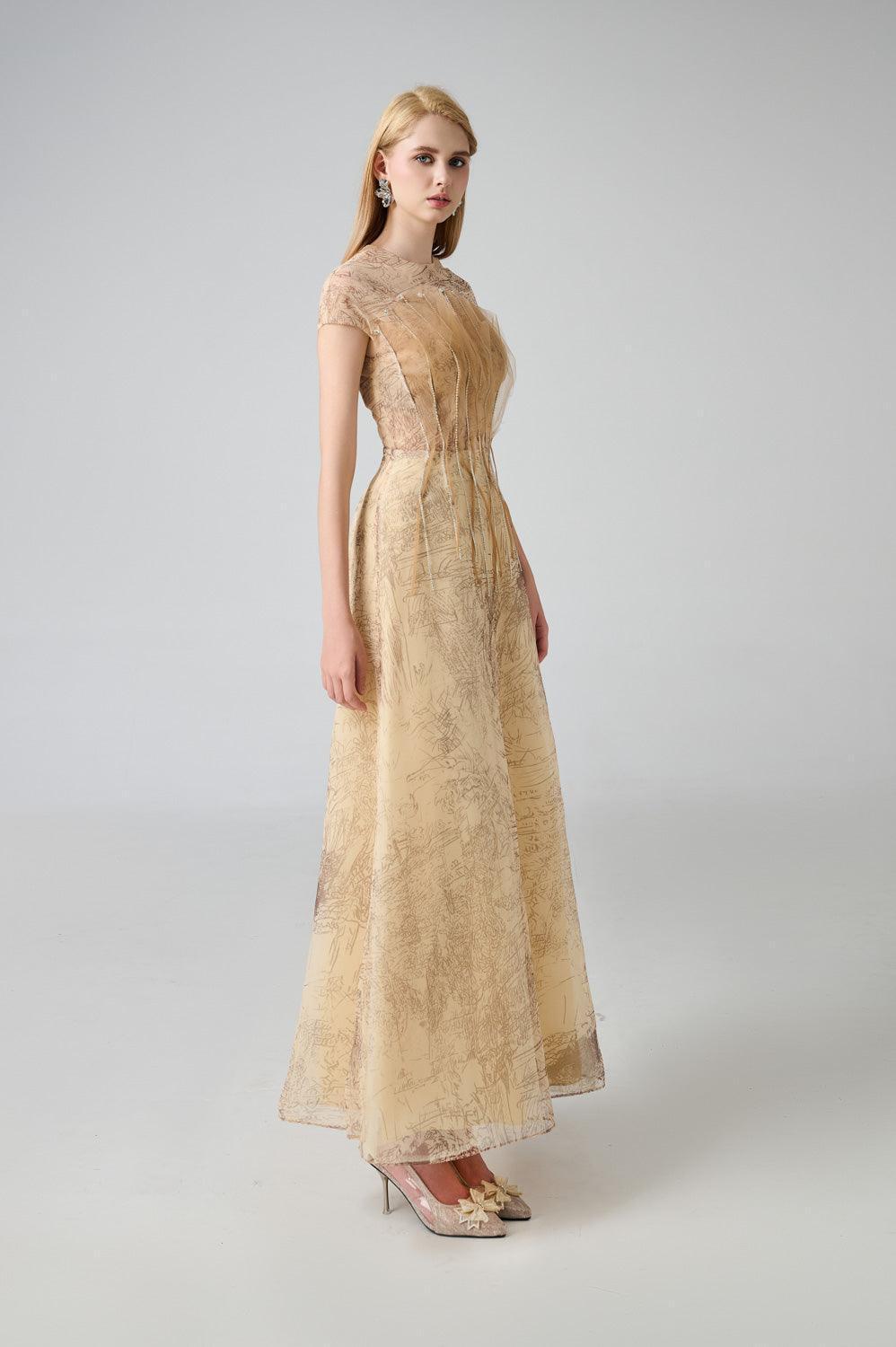 Reilly A-line Jewel Neck Organza Ankle Length Dress - MEAN BLVD