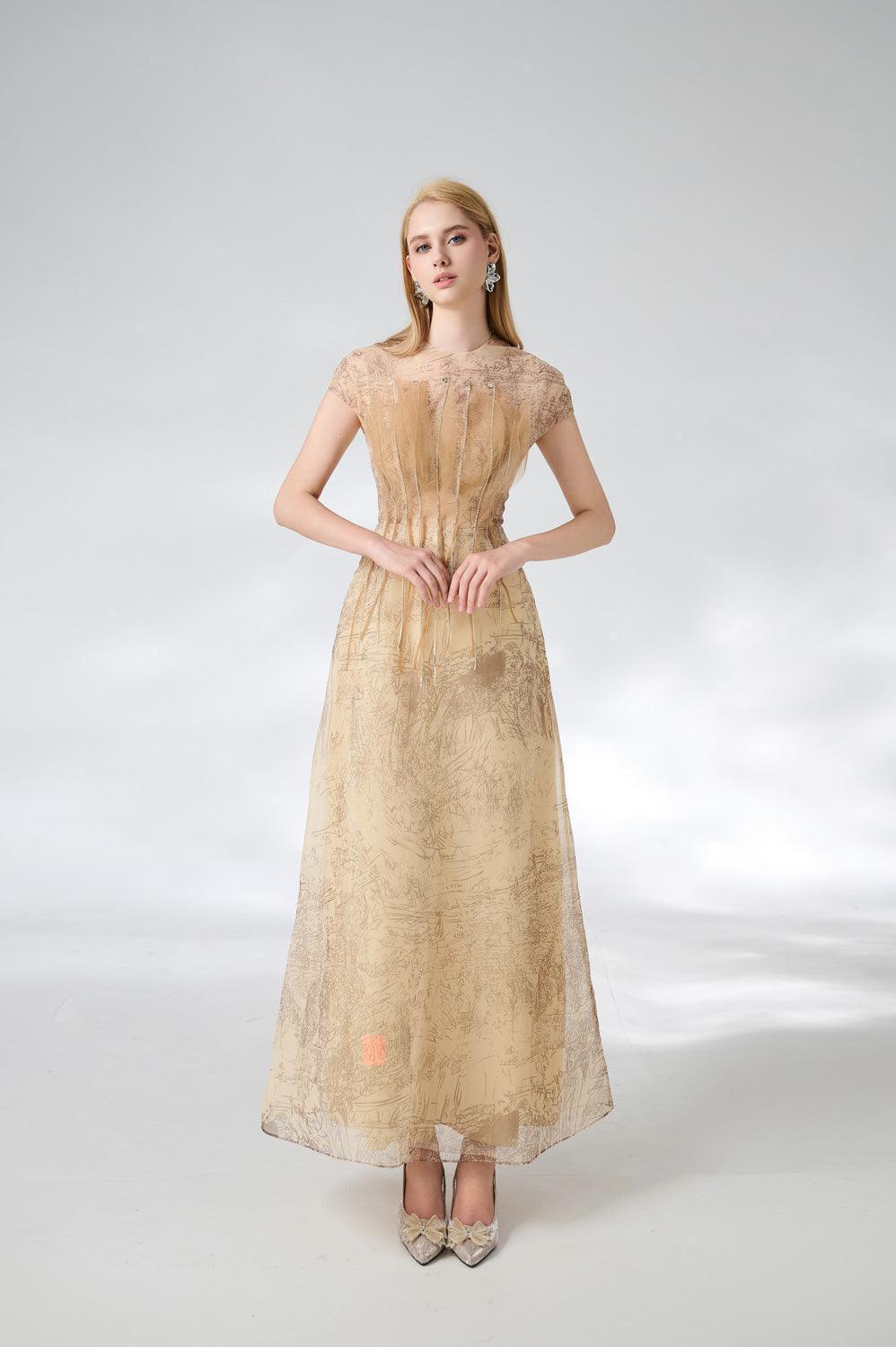 Reilly A-line Jewel Neck Organza Ankle Length Dress - MEAN BLVD