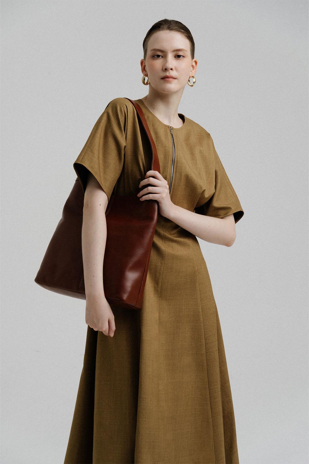 Women's Reina Fit and Flare Wide Sleeved Polycotton Midi Dress S/M/L/Customize Caramel Brown Mean Blvd Caramel Brown / L