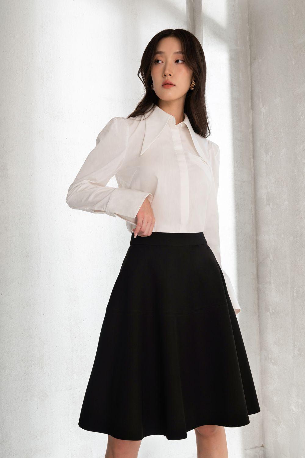 Remy A-line High Waist Twill Knee-length Skirt - MEAN BLVD