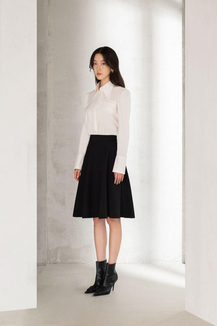 Women's Remy A-line High Waist Twill Knee-length Skirt S/M/L Black