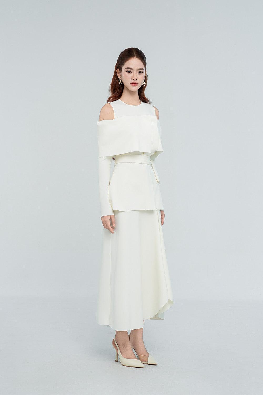 Women's Remy Asymmetric Draped Spandex Ankle Length Skirt S/M/L/Customize White/Red MEAN BLVD White / L