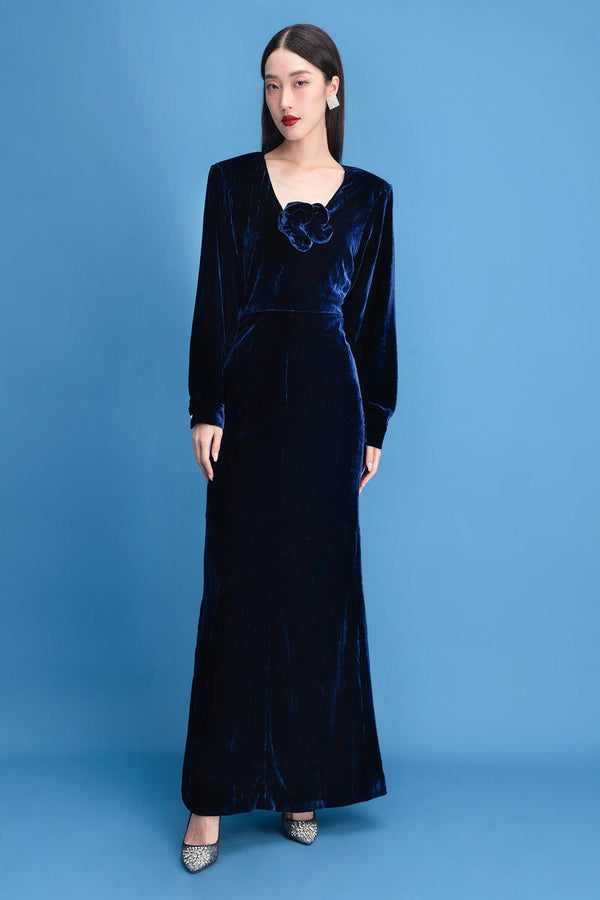 Renata Sheath Long Sleeved Velvet Maxi Dress - MEAN BLVD