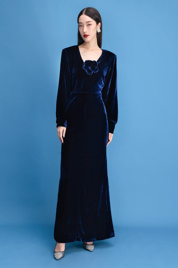 Renata Sheath Long Sleeved Velvet Maxi Dress - MEAN BLVD